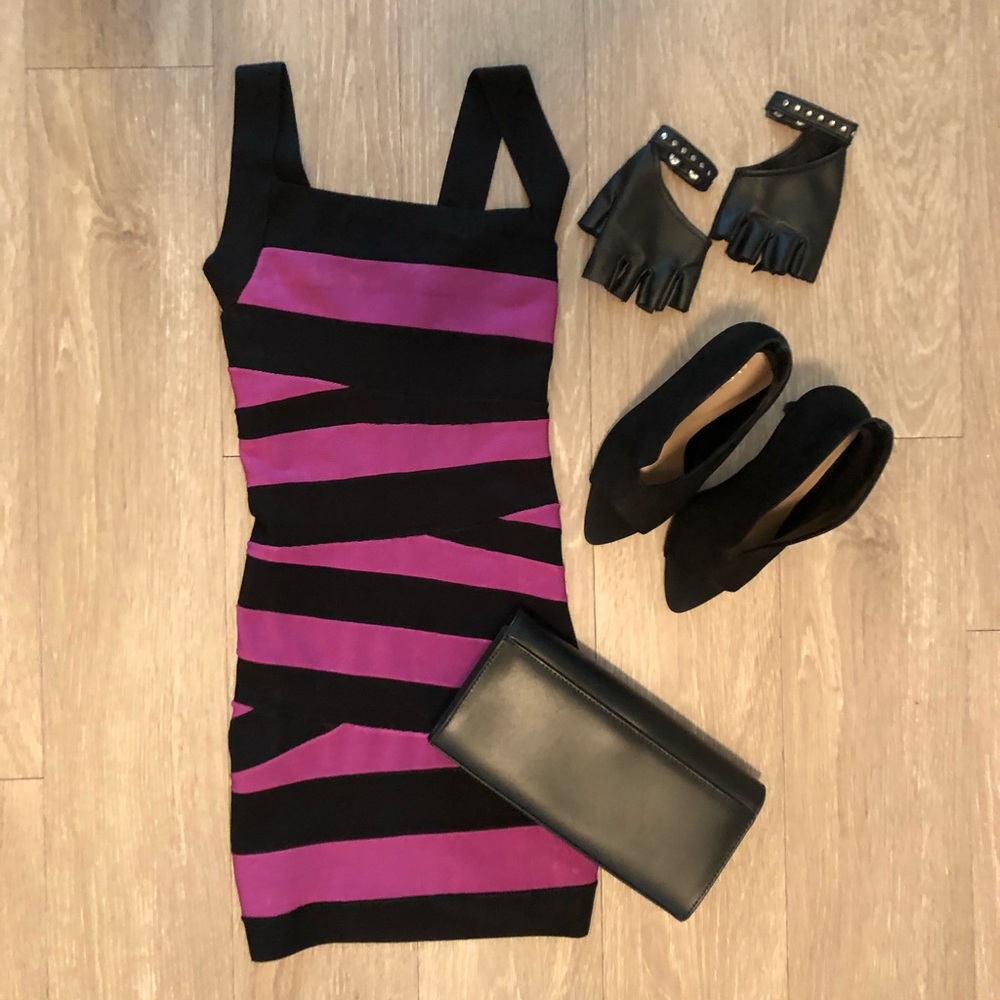 BeBe Black & Fuchsia Bandage Dress